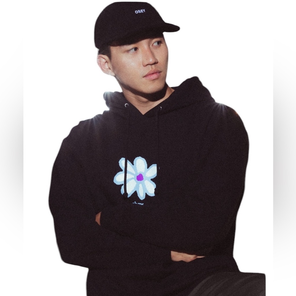 Obey Fuzz Flower Men's Kangaroo Hoodie Black, size S